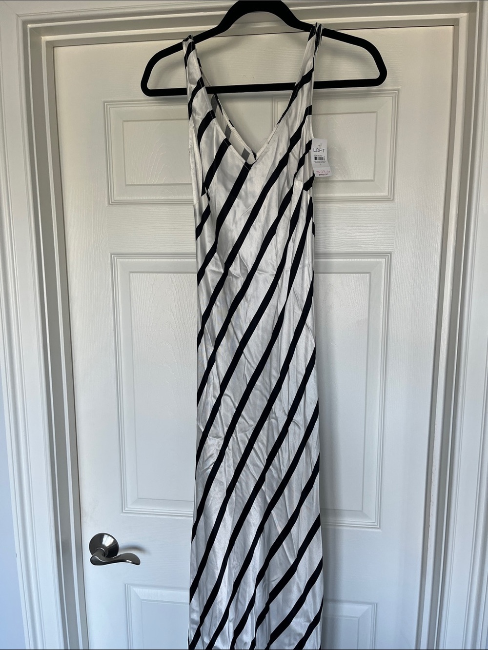 LOFT Black and White Diagonal-Stripe Maxi Dress